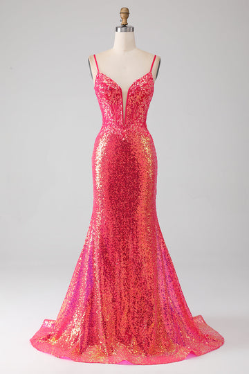 Sparkly Mermaid Fucsia Prom Dress con Paillettes